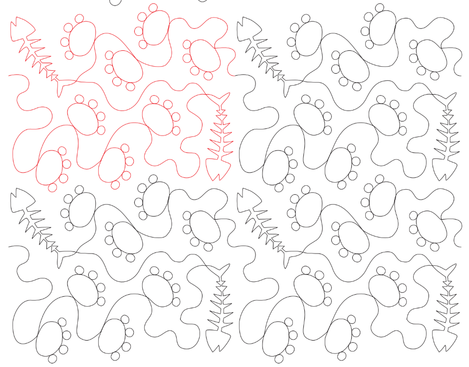 Cat Pawprints Fishbones Digital Quilting Design
