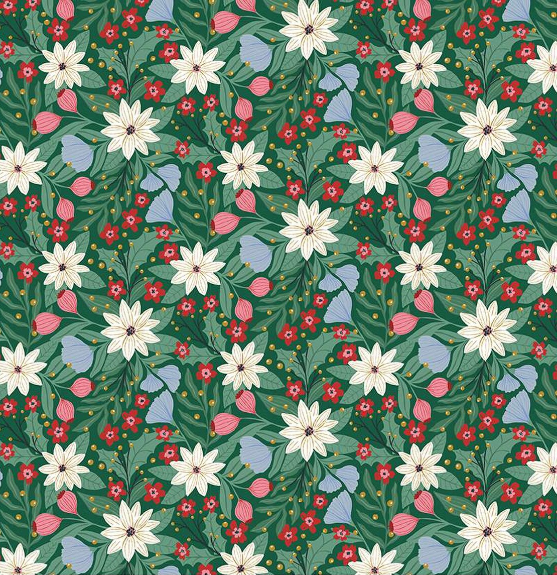 Riley Blake - A Pear-fect Christmas Flowers Dancing Green