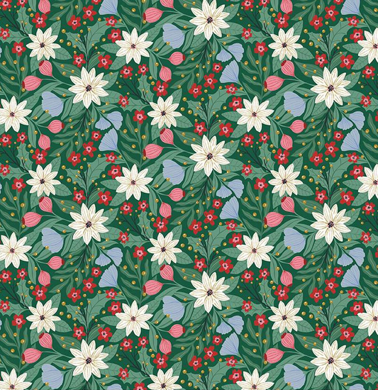 Riley Blake - A Pear-fect Christmas Flowers Dancing Green