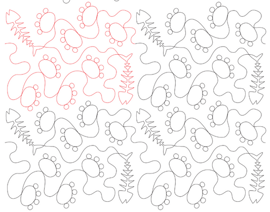 Cat Pawprints Fishbones Digital Quilting Design