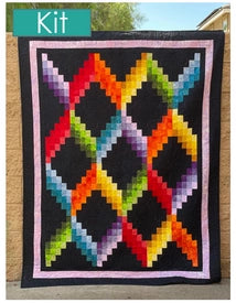 Color Falls Quilt Kit - Colorful Strips with Black Background